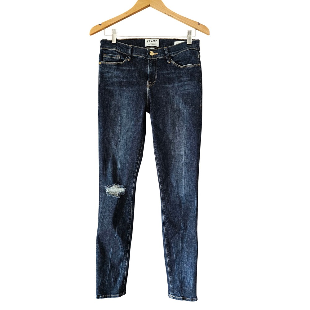 FRAME Le Skinny de Jeanne Jeans Dark Wash Distressed Knee Skinny Size 29 TP01